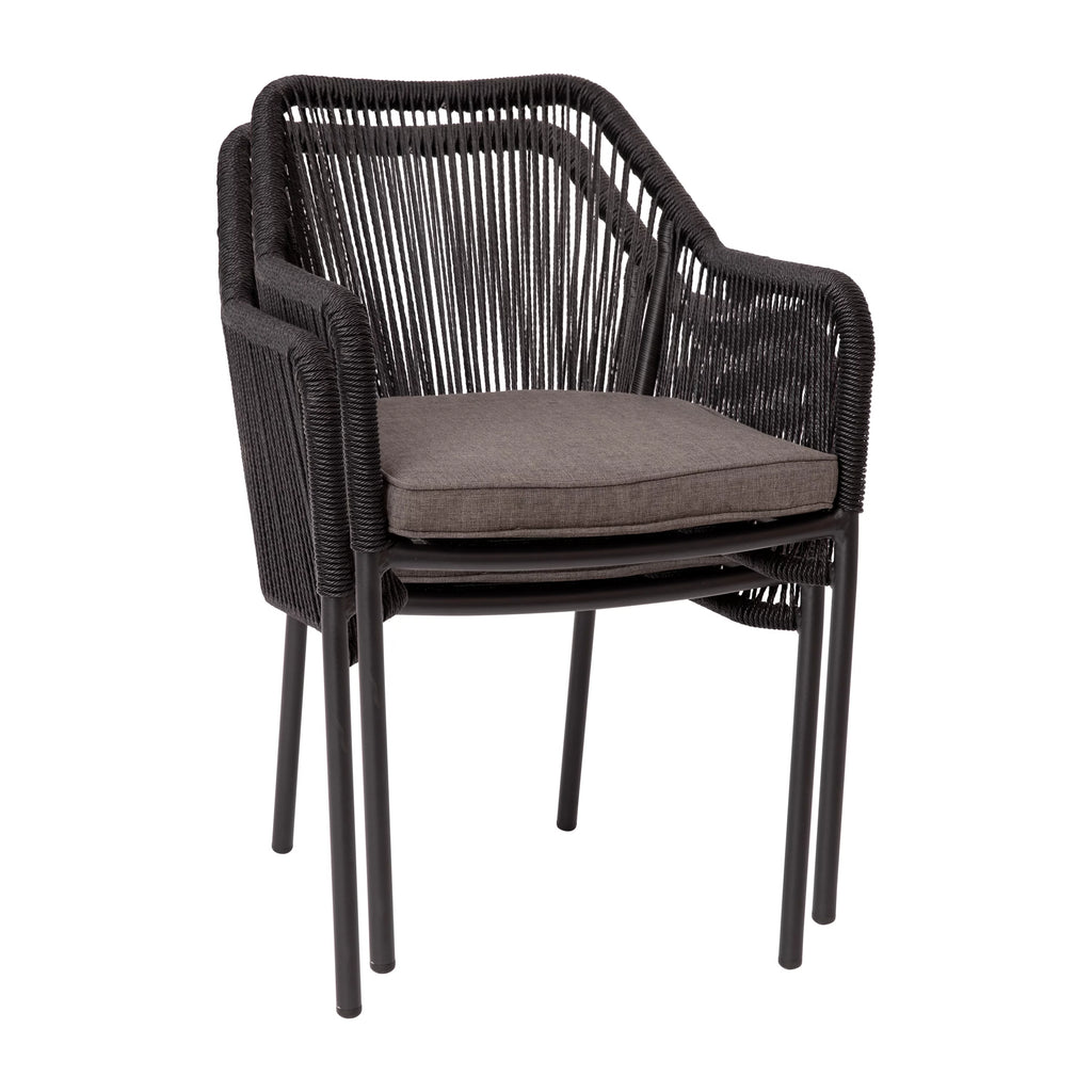 2 Piece Black All-Weather Woven Patio Chairs with Gray Cushions D271690