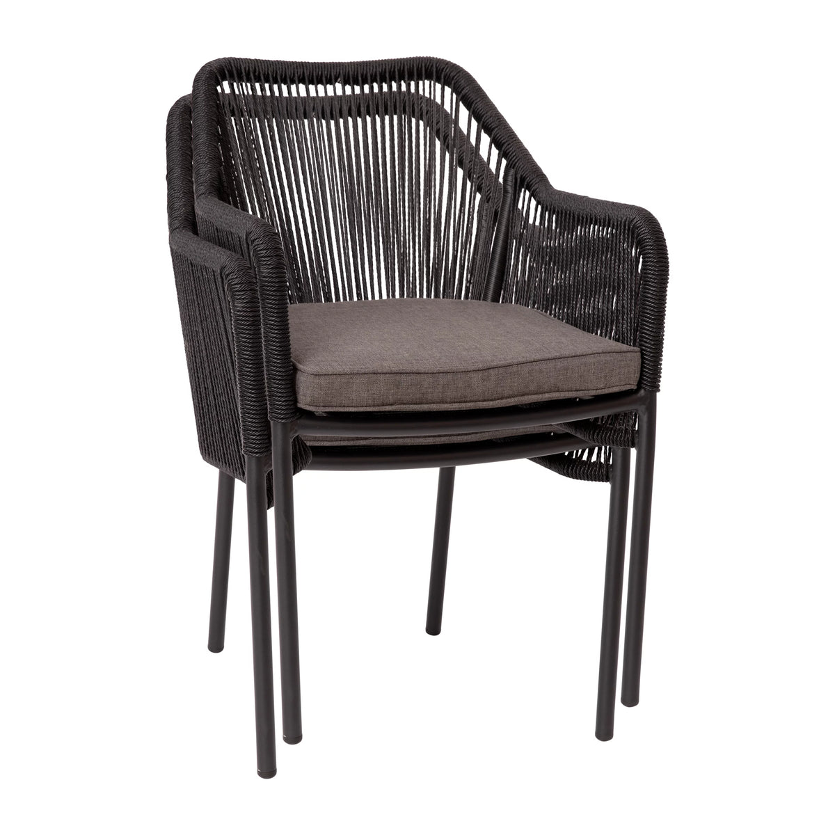 2 Piece Black All-Weather Woven Patio Chairs with Gray Cushions D271690
