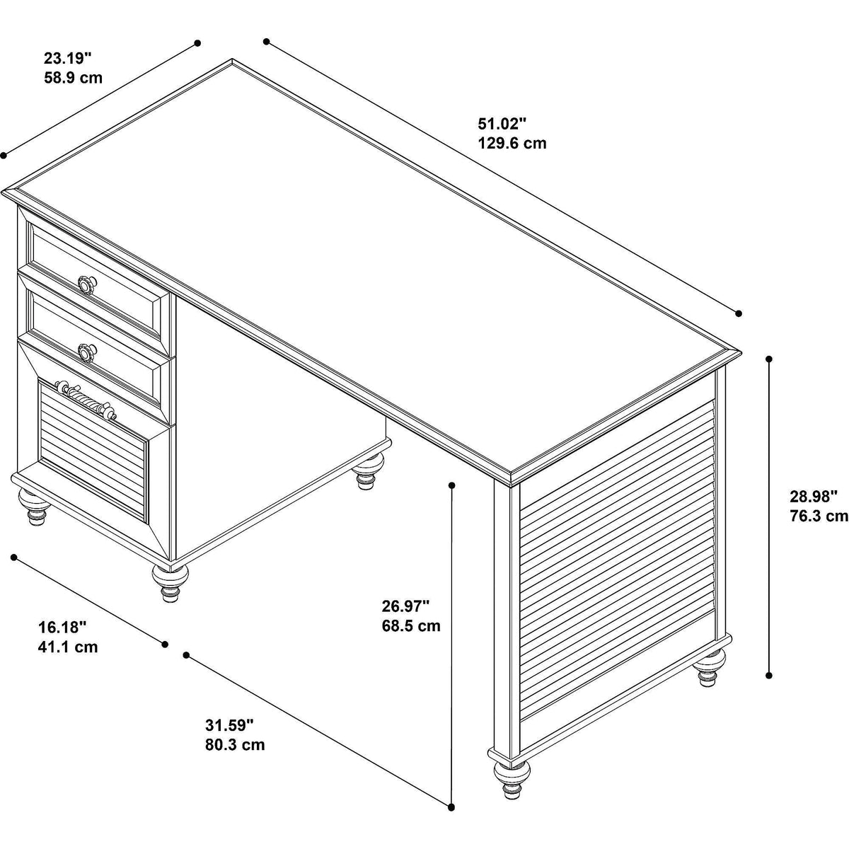 51x22 Desk with File Cabinet, Coastal Cherry C52743