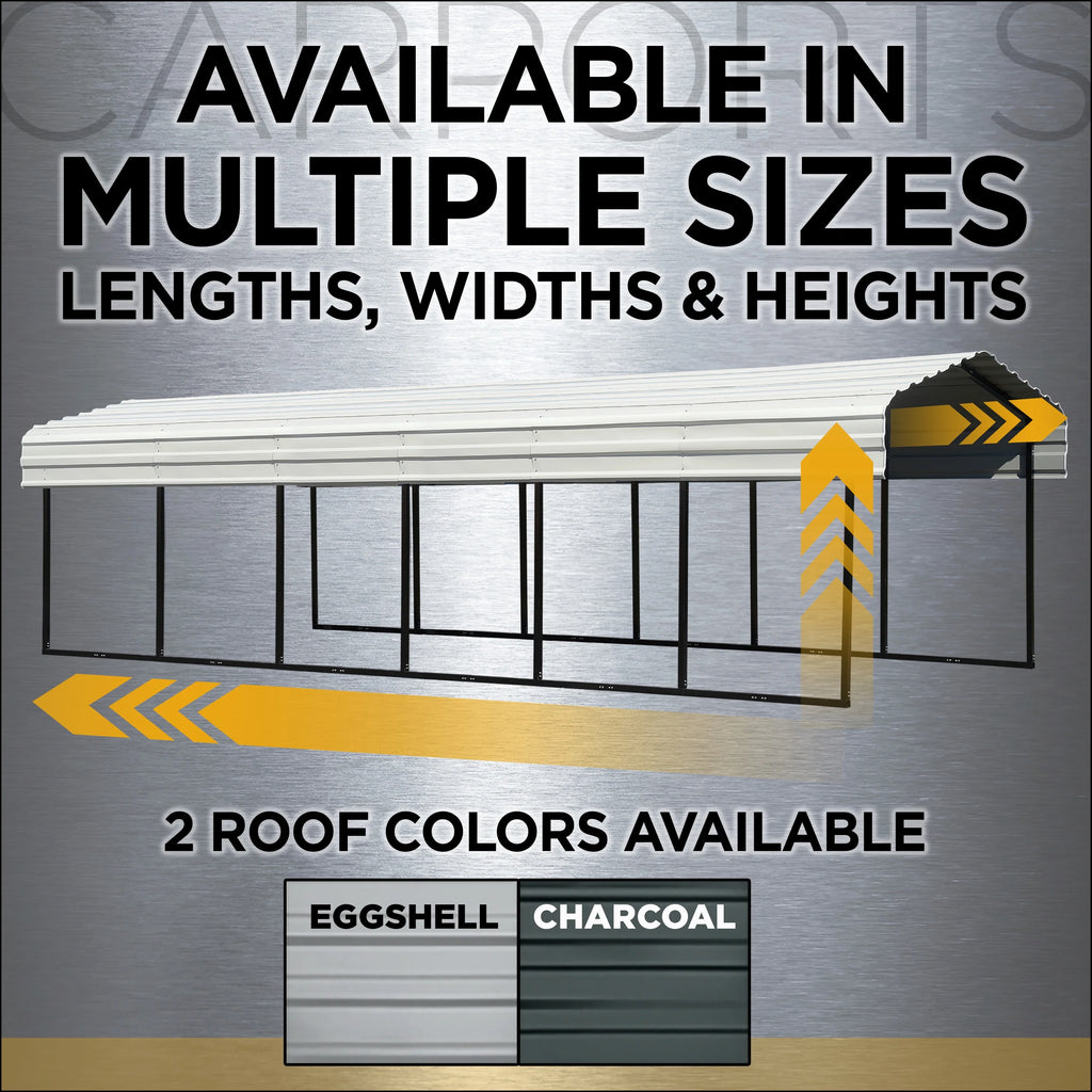 Galvanized Steel Carport Kit, 10' x 20' x 9' S654