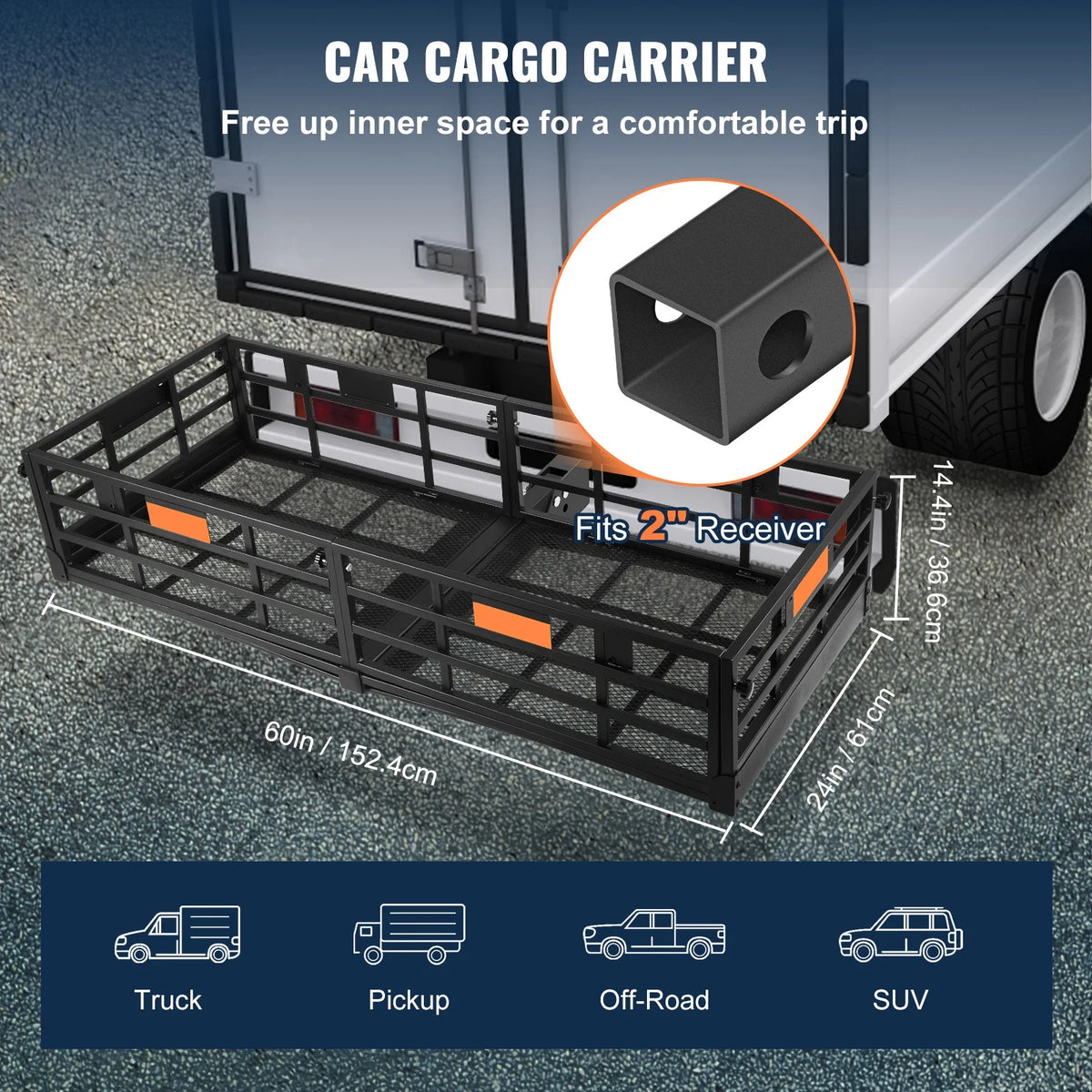 Folding Hitch Mount Cargo Carrier Rack 2" Receiver 500lbs P6249