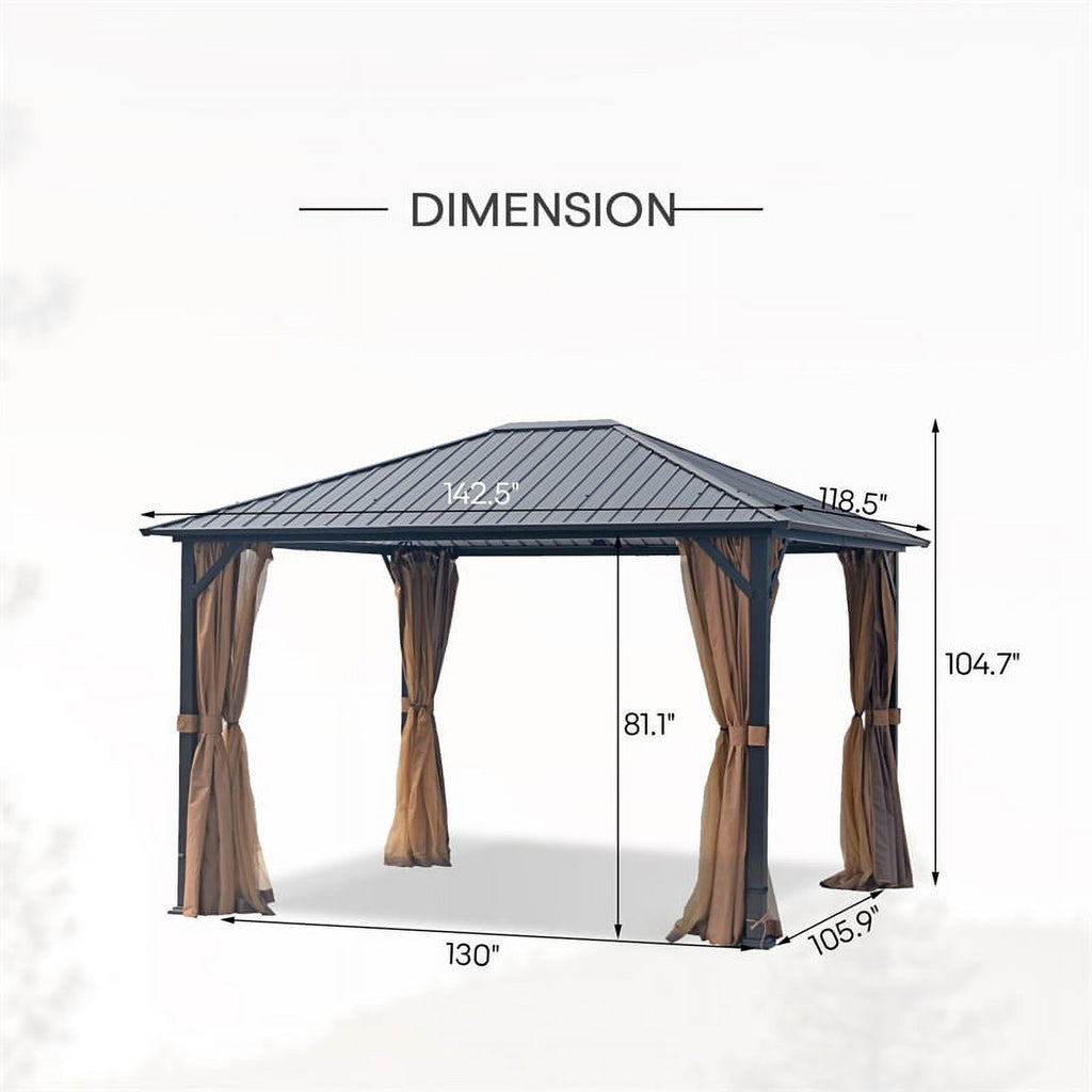 10x12 Hardtop Metal Canopy Gazebo with Netting Y436