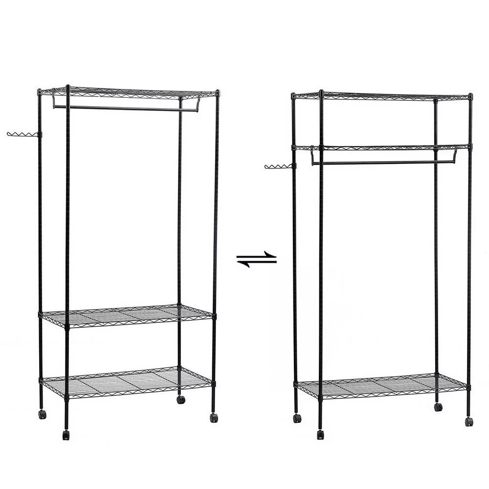 3-Tier Heavy Duty Wire Garment Rack with Wheels F6824