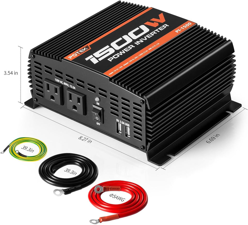 1500W Power Inverter Dual AC Outlets 12V DC to 110 V AC Car Inverter F582