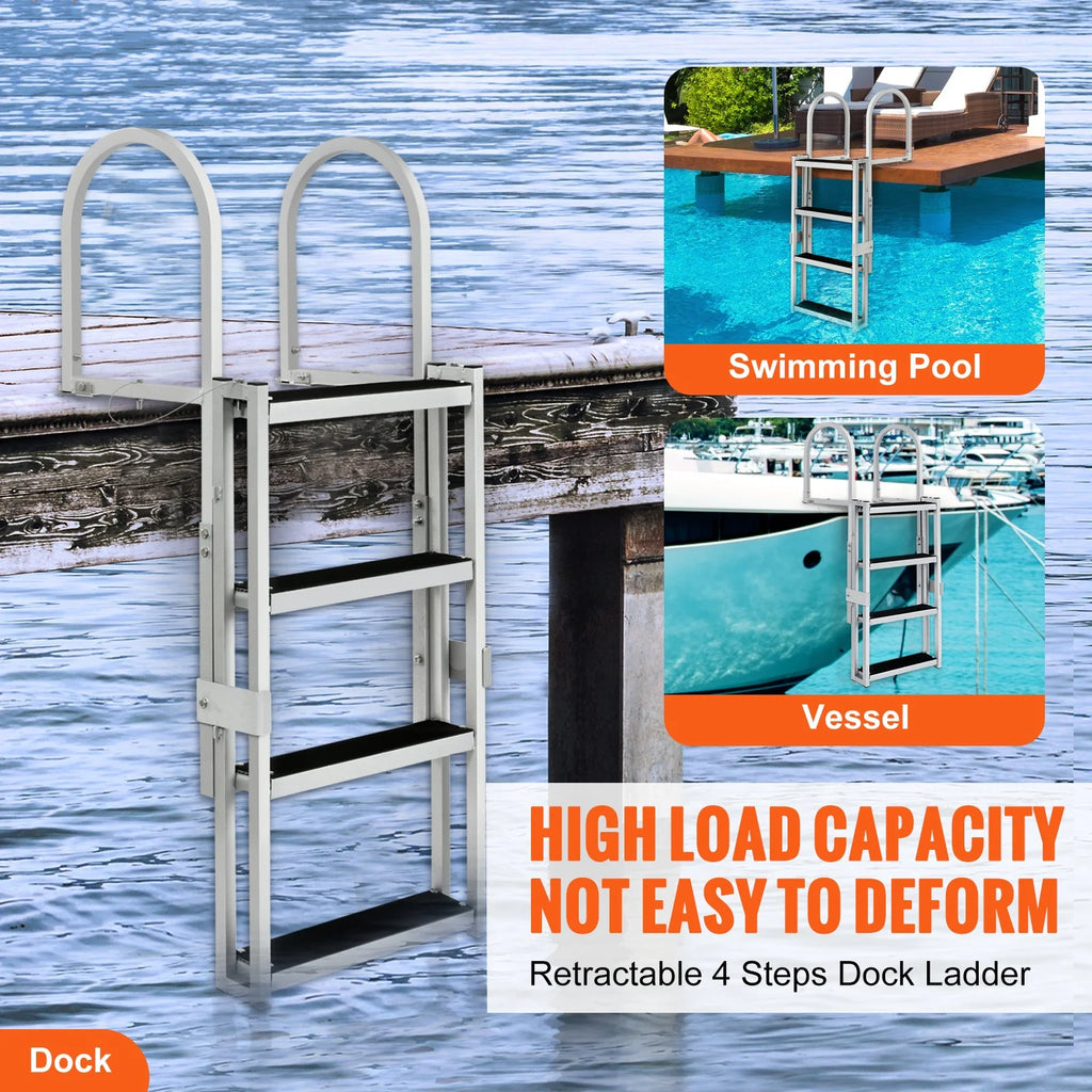Aluminum Dock Ladder 55.1-67.1in Height Adjustable 4 Step G961485