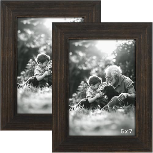 11x14 Wooden Picture Frame with Mat 8x10, Rustic Solid Wood Frame with Real Glass, Set of 2 H7030