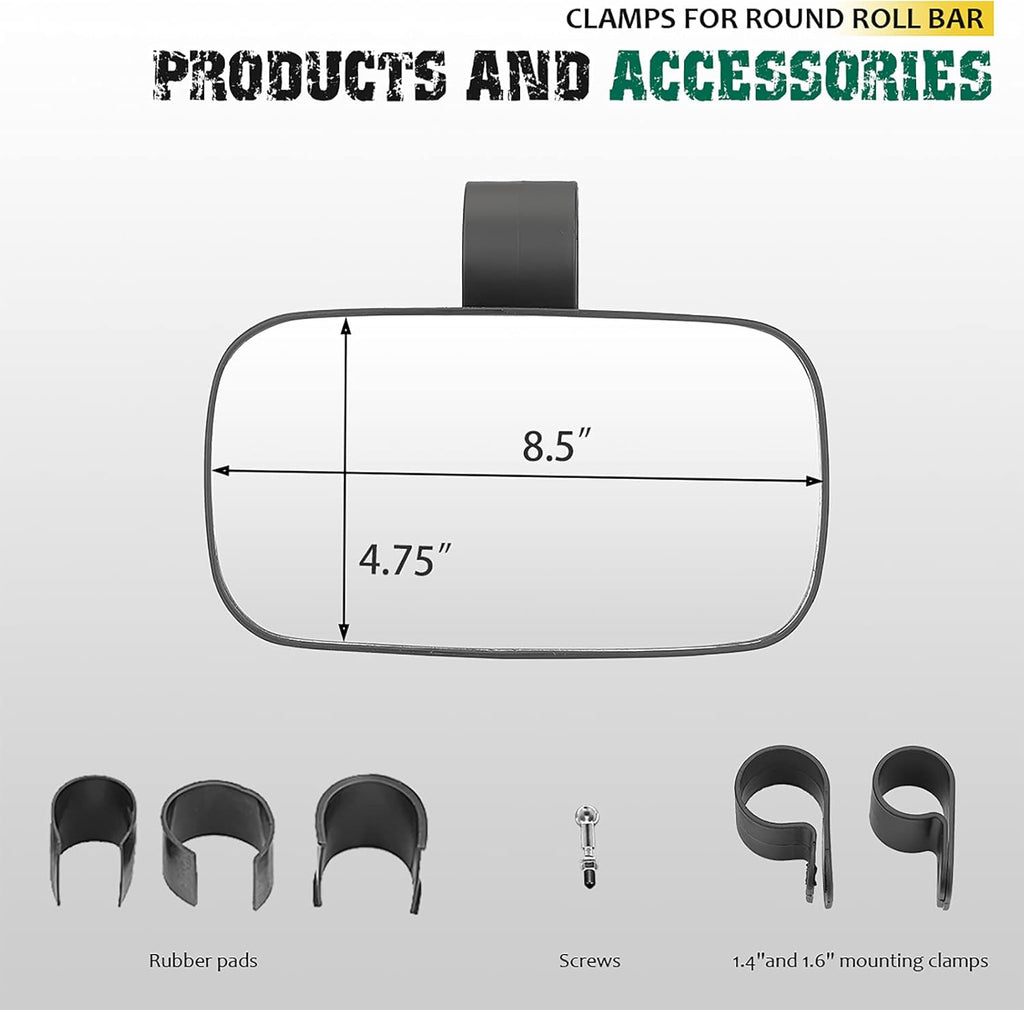 UTV Centre View & Side View Mirror for 1.5''-2'' Roll Cage Bar w/ Pair Grab Handle Set P5320
