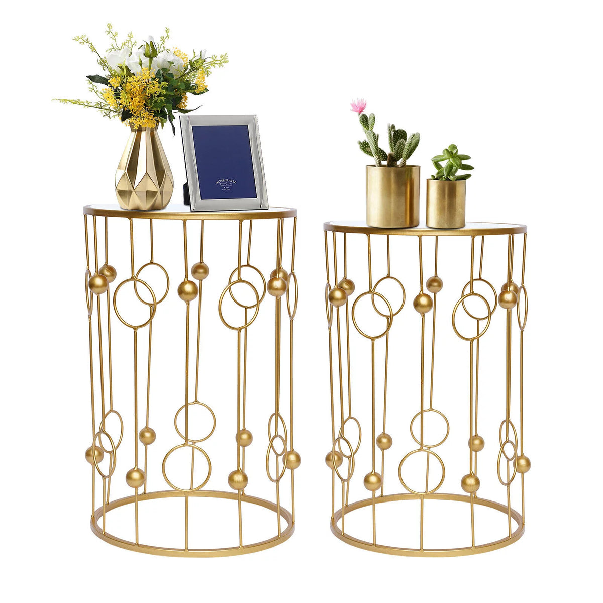 Set of 2 Round Glass Top Nesting Tables P6883