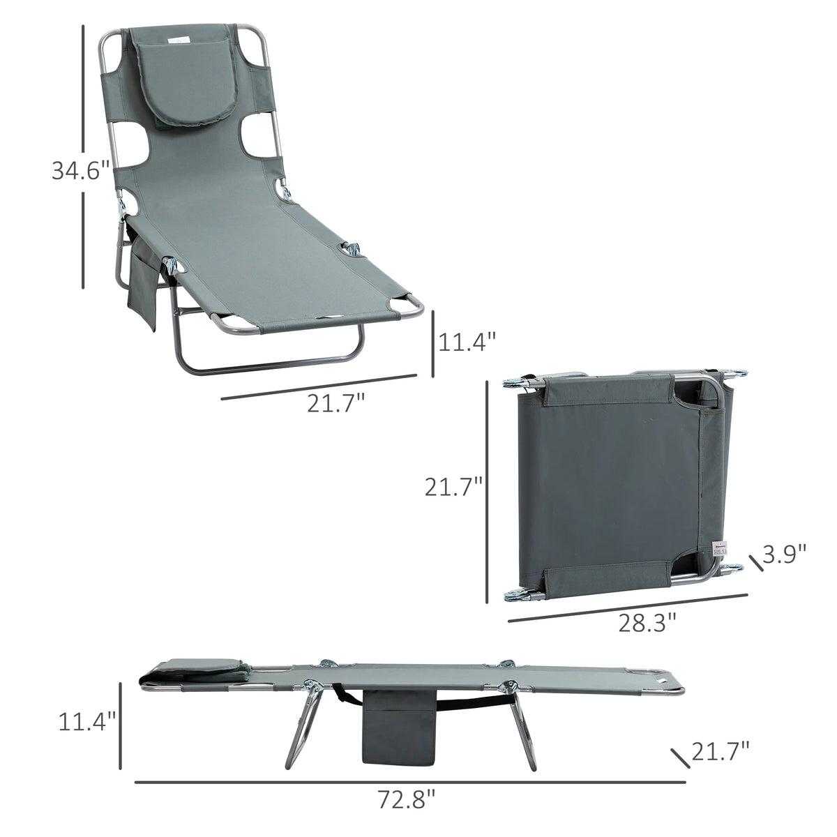 Folding Outdoor Lounge with Face Hole, Gray W6930