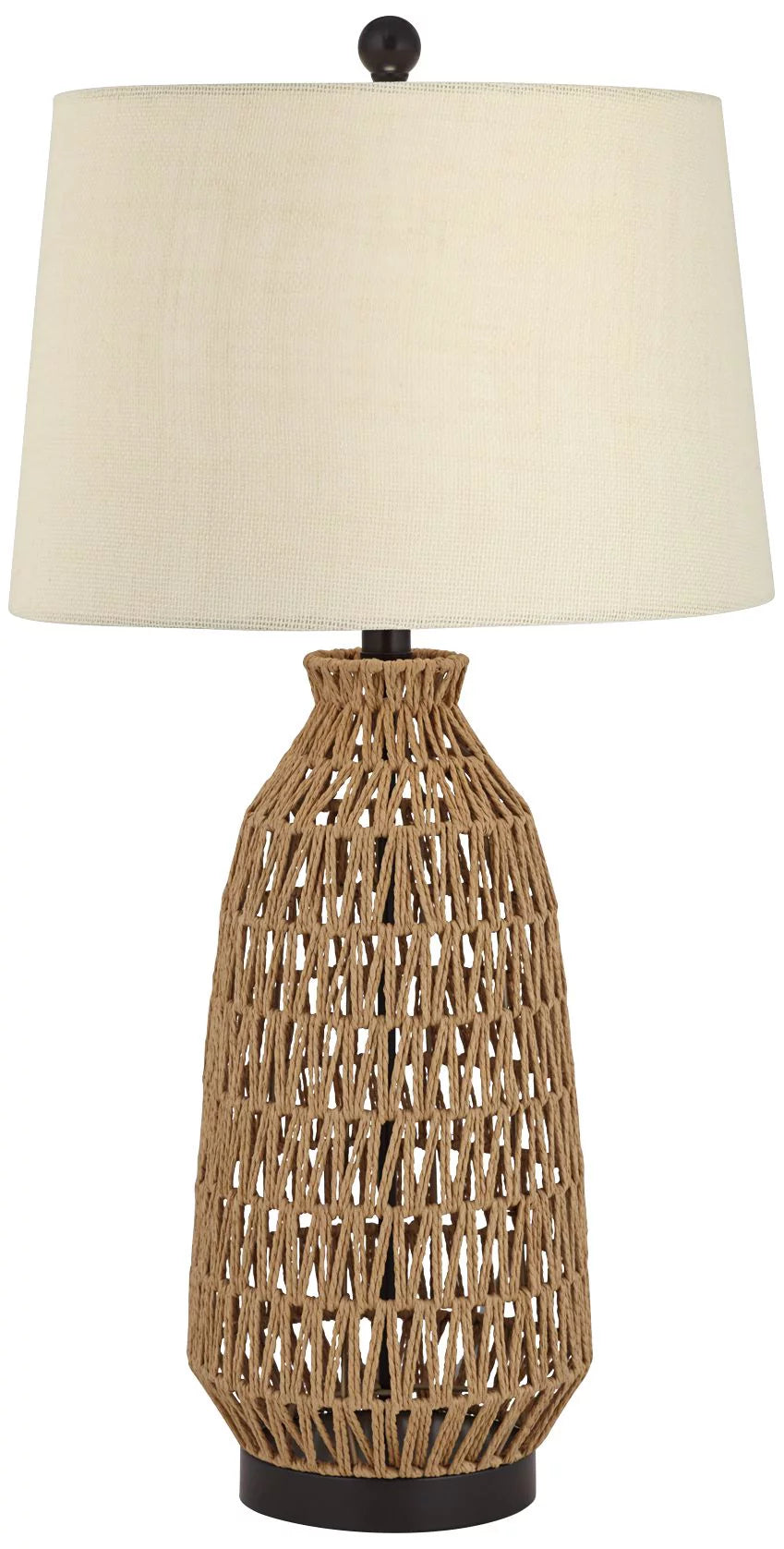 29" Tall Natural Rattan Wicker Table Lamp with Oatmeal Fabric Shade F141096