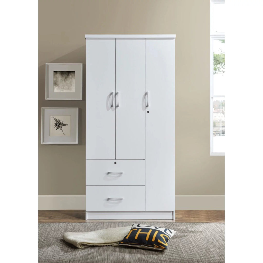 72" White 2 Drawer 3 Shelf 3 Door Armoire I346435