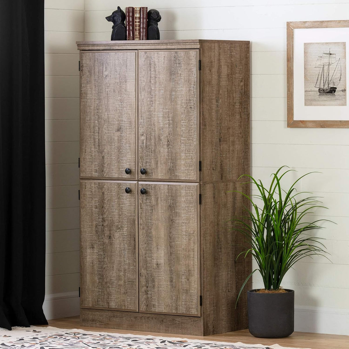 Tall 4-Door Storage Cabinet with Adjustable Shelves, Pure Black V716