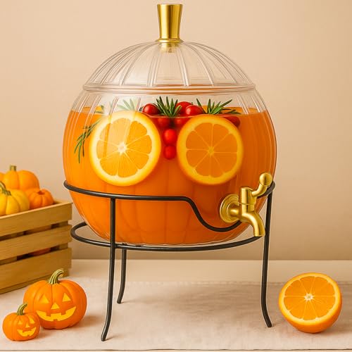 1.3 Gallon Pumpkin Shaped Plastic Drink Dispenser with Spigot B134