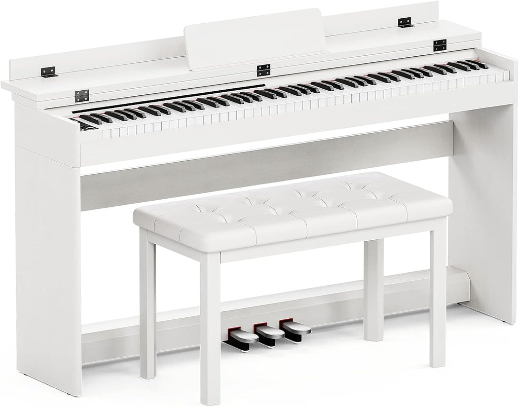 88 Key Digital Piano with Padded Bench, Music Stand, Power Adapter, 3-Pedal Board, Headphone Jack, White U555854