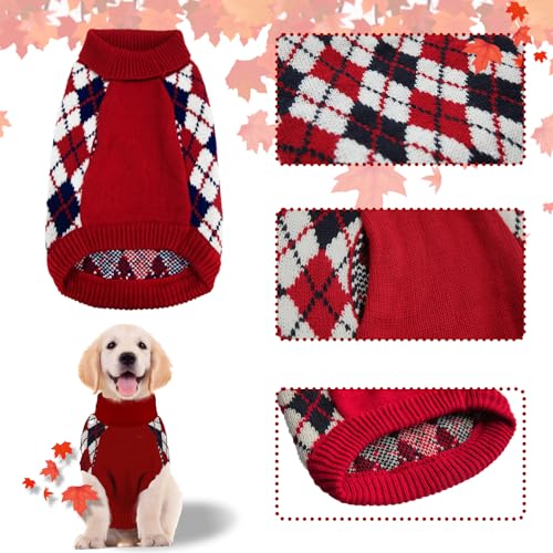 Red Argyle Knit Dog Sweater G4710