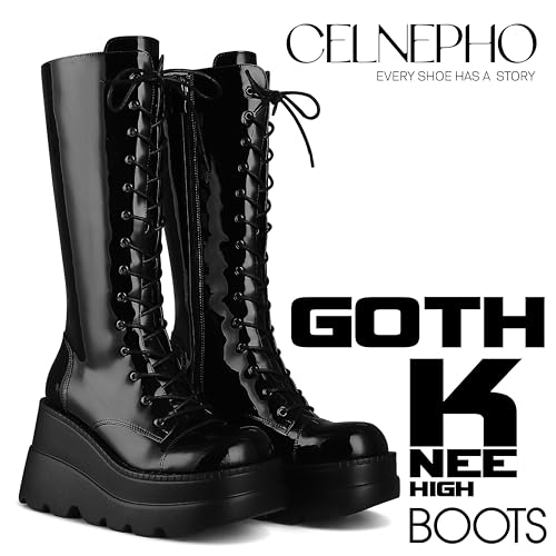 Womens High Platform Mid Calf Wedges Chunky High Heel Round-Toe Side Zip Combat Boots L243090
