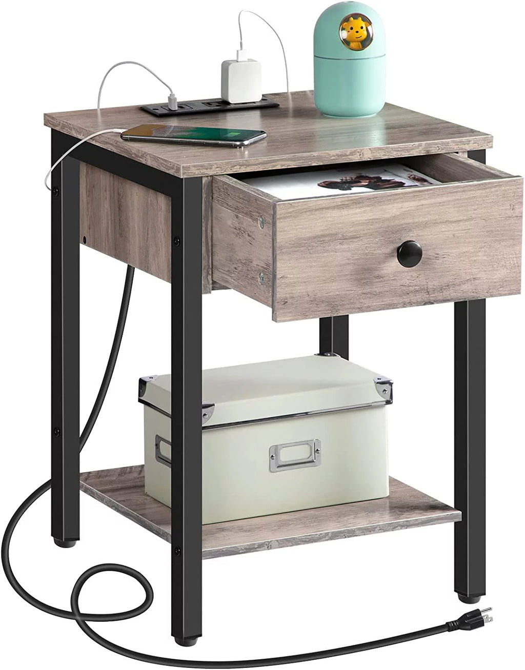 Set of 2 Nightstands with Charging Station & USB Ports O870322