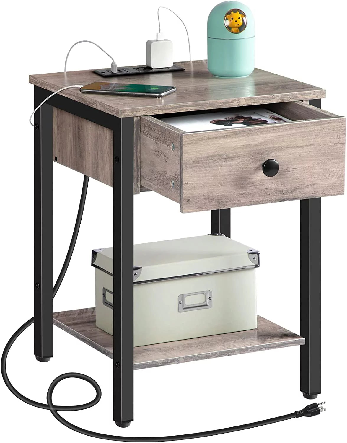 Set of 2 Nightstands with Charging Station & USB Ports O870322