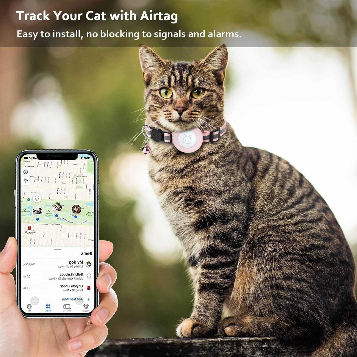 Breakaway Reflective Cat Collar with Air Tag Case K380