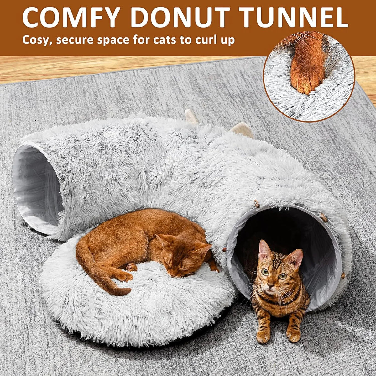 Grey Plush Cat Tunnel with Cat Bed D68069