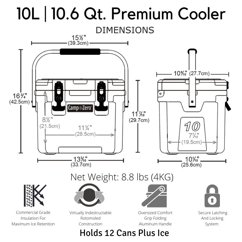 10L Cooler Ice Chest with Carry Handle and Cup Holders K4706