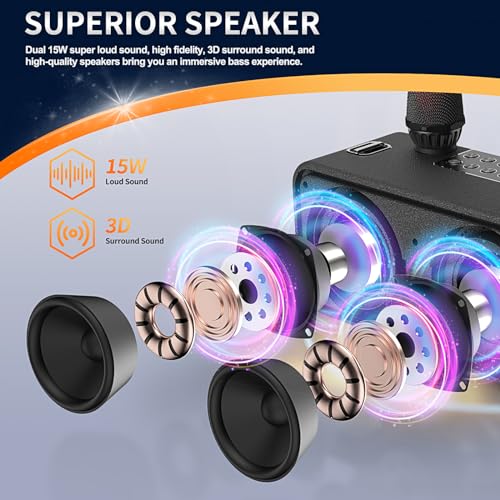Black Portable Bluetooth Karaoke Machine with 6 Sound Effects and 4 Party Lights V96841