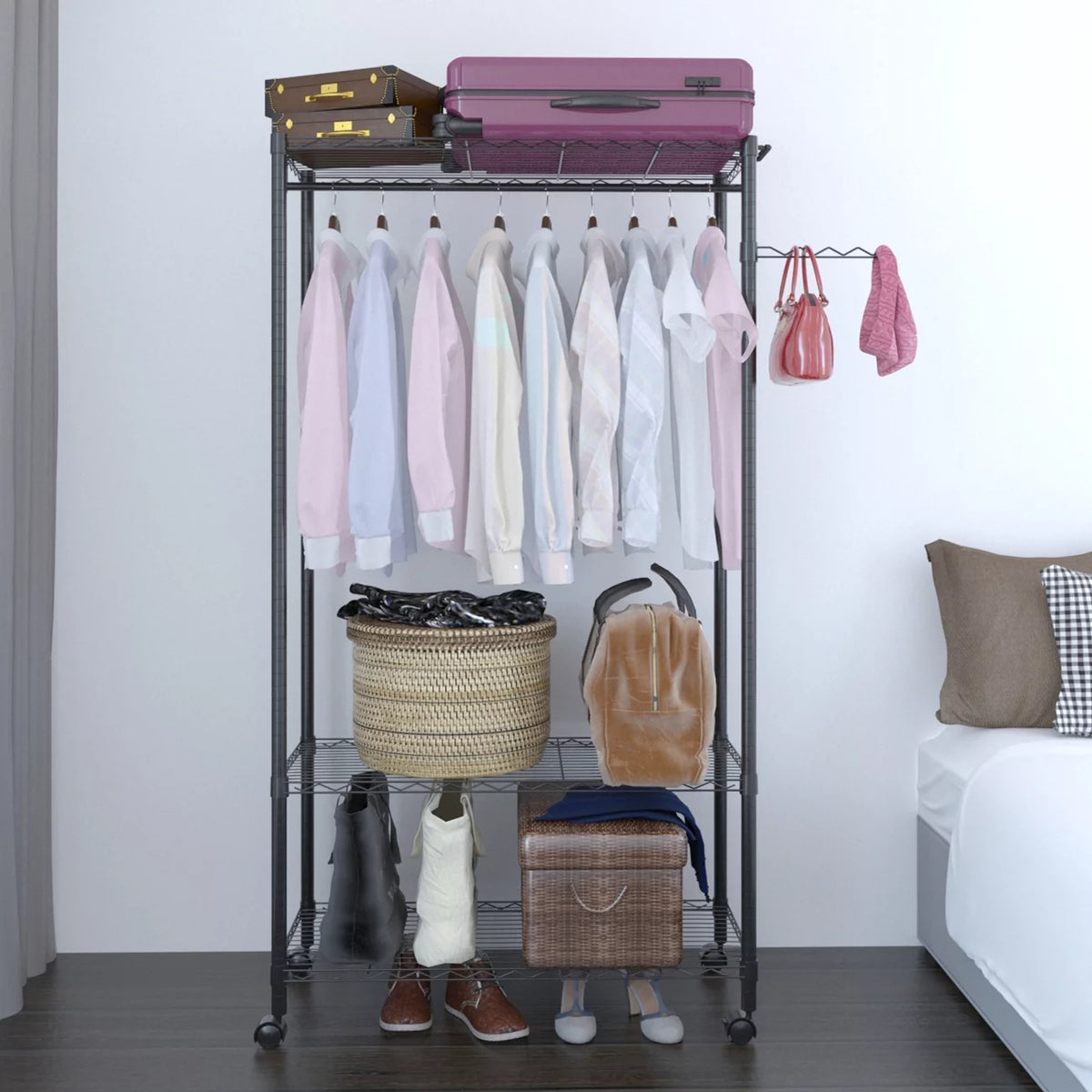 3-Tier Heavy Duty Wire Garment Rack with Wheels F6824