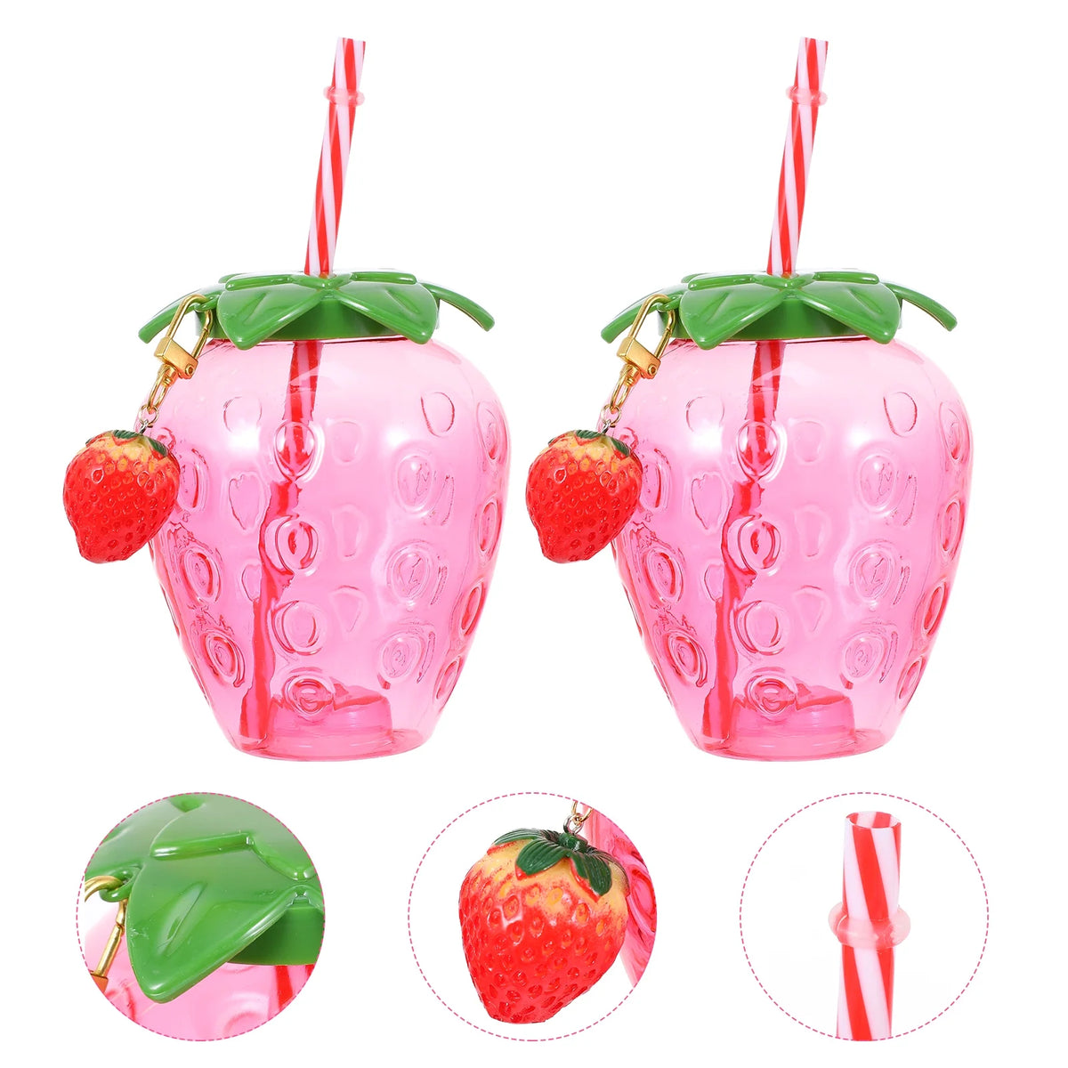 Disposable Strawberry Shape Water Bottle with 2 Straws C4198