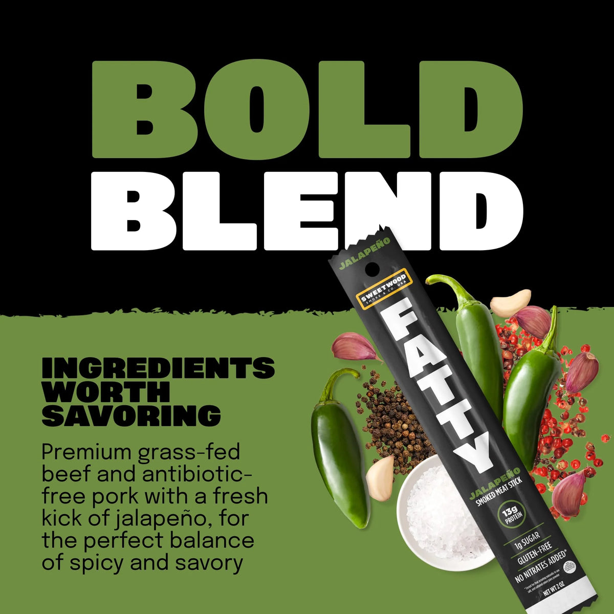 Grass-Fed Beef High Protein Meat Sticks Jalapeno 2 Ounce (Pack of 20) N154841