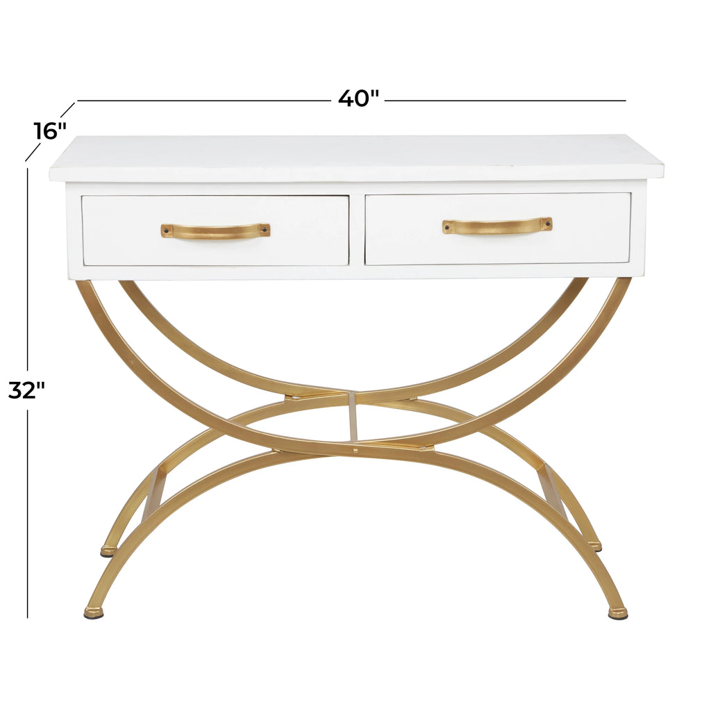 White Wood 2 Drawers Console Table with Arched Base S13917