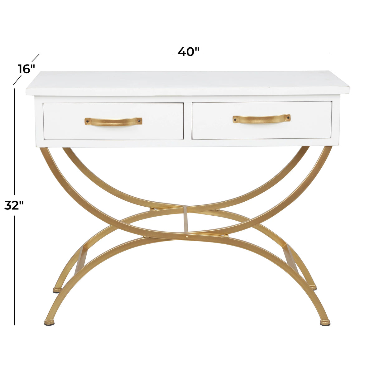 White Wood 2 Drawers Console Table with Arched Base S13917