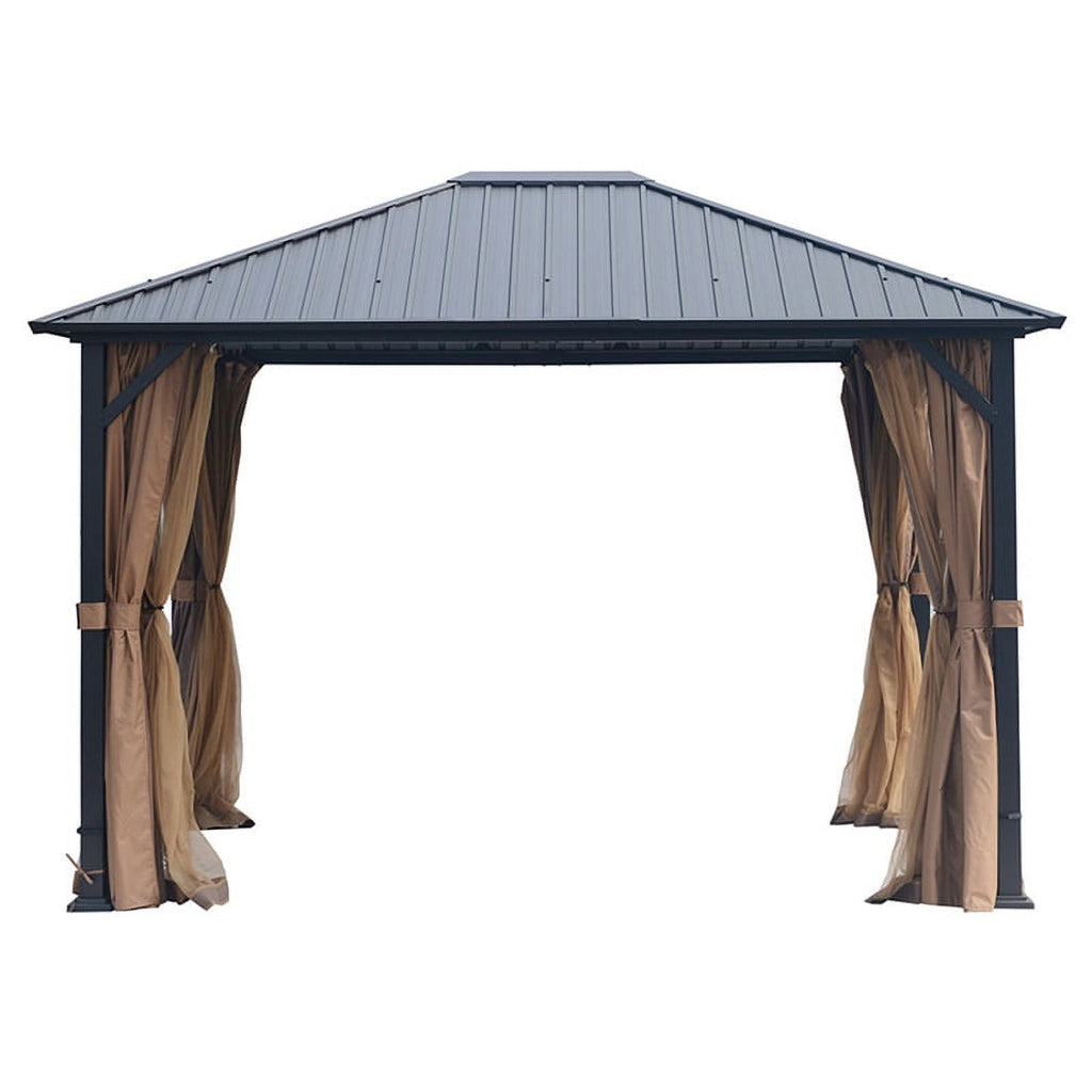 10x12 Hardtop Metal Canopy Gazebo with Netting Y436
