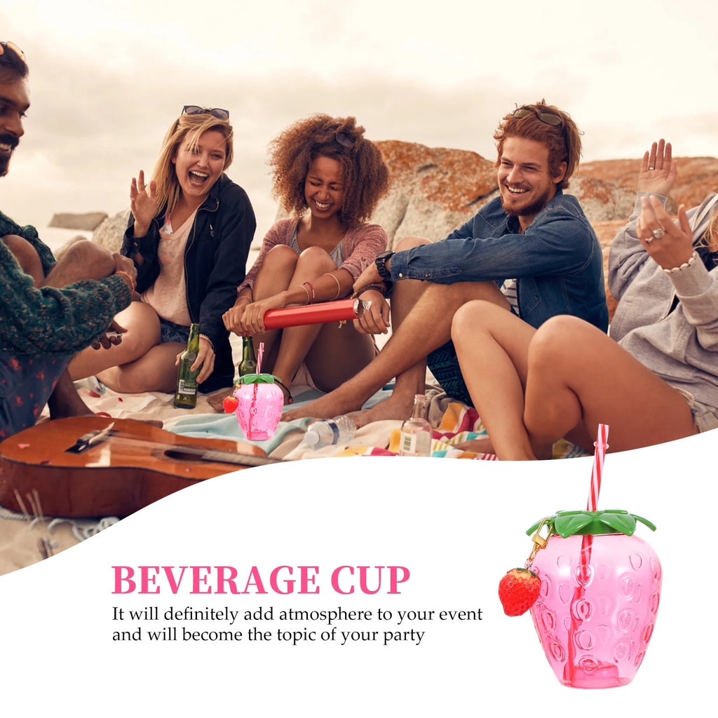Disposable Strawberry Shape Water Bottle with 2 Straws C4198