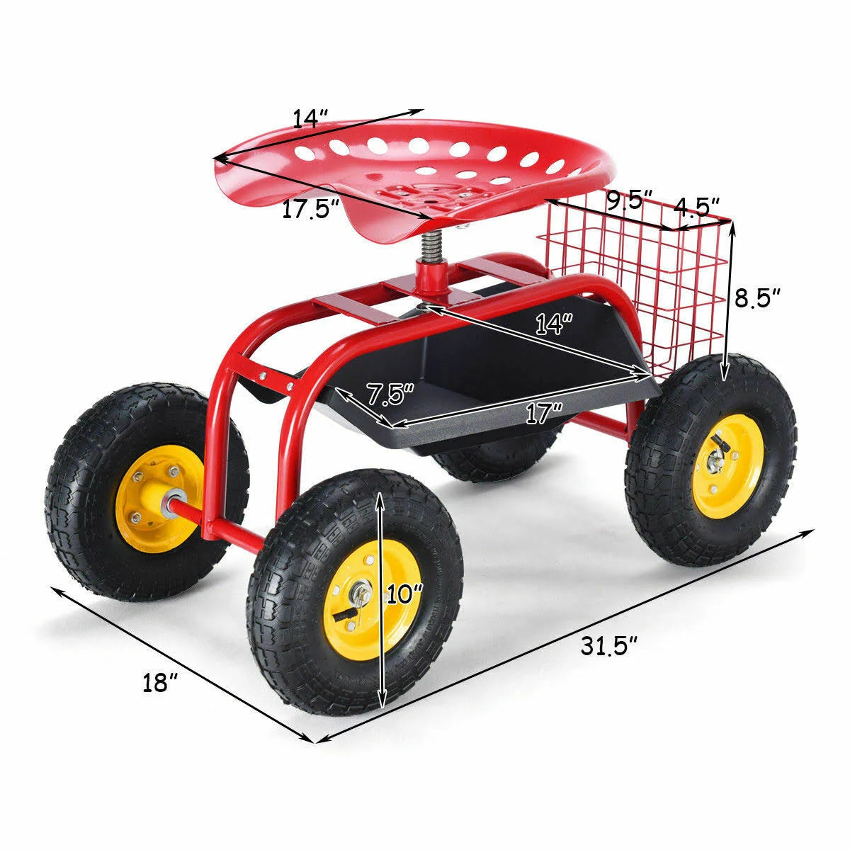Red Rolling Gardening Cart with Work Seat V6200