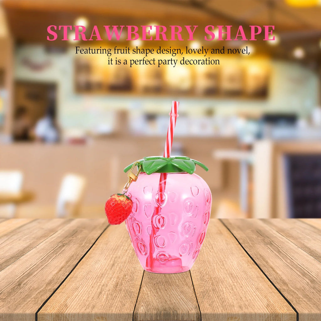 Disposable Strawberry Shape Water Bottle with 2 Straws C4198