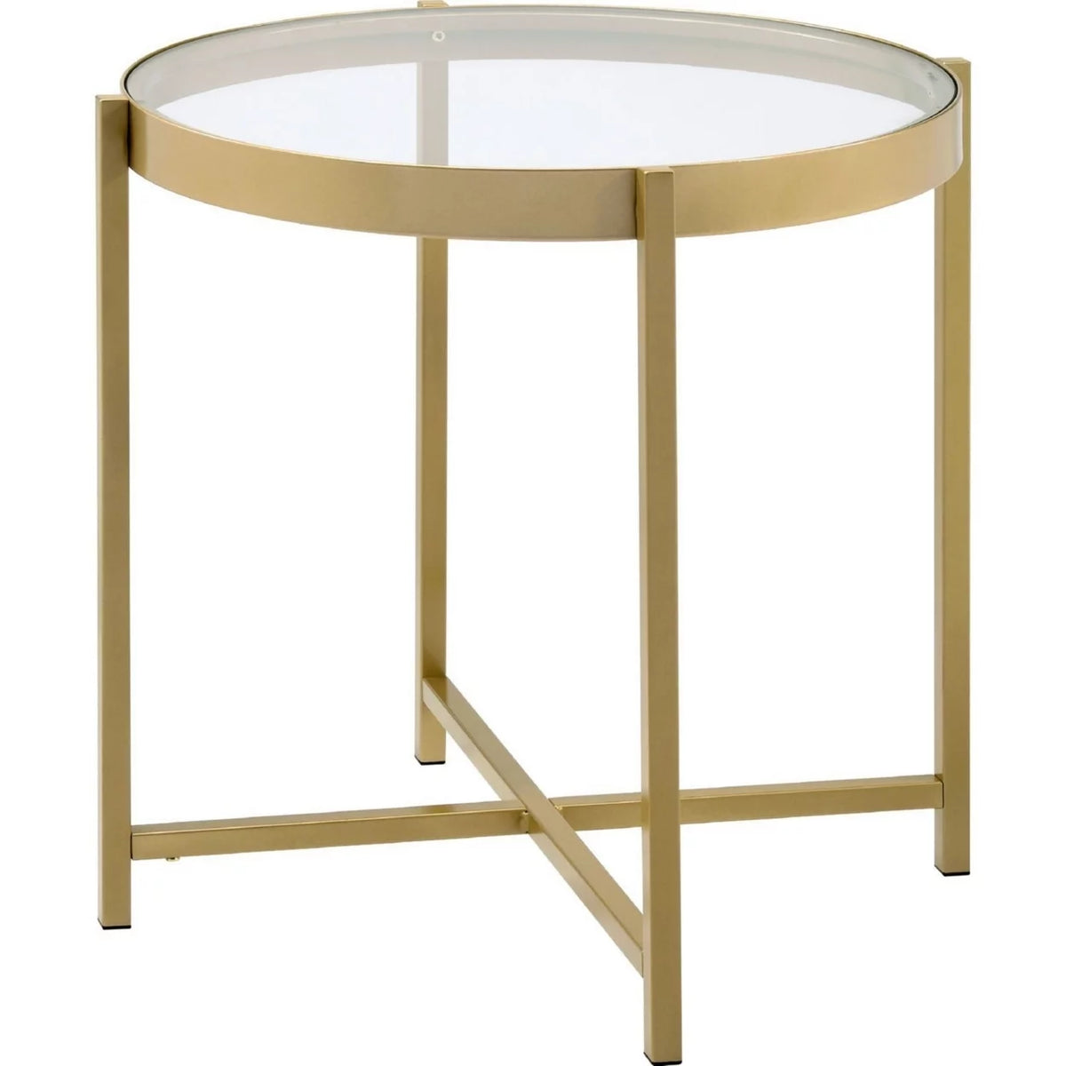 Round Glass Top Metal Frame End Table O846824