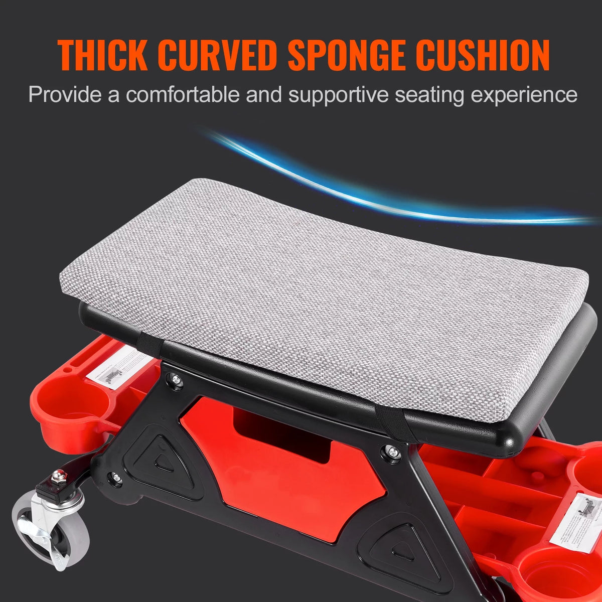 300 lbs Capacity Rolling Mechanic Seat with 4" Wheels and Tool Trays W88172