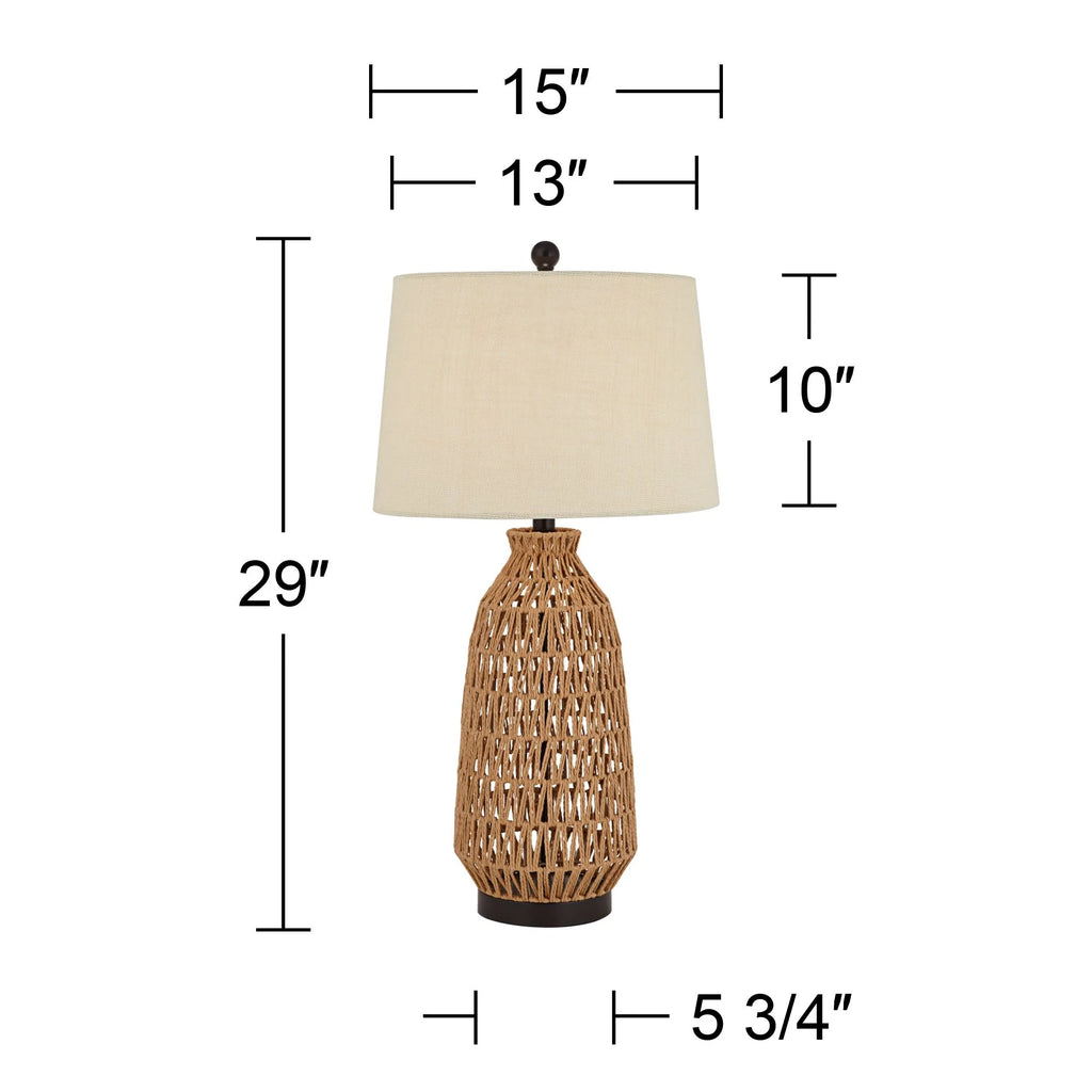 29" Tall Natural Rattan Wicker Table Lamp with Oatmeal Fabric Shade F141096