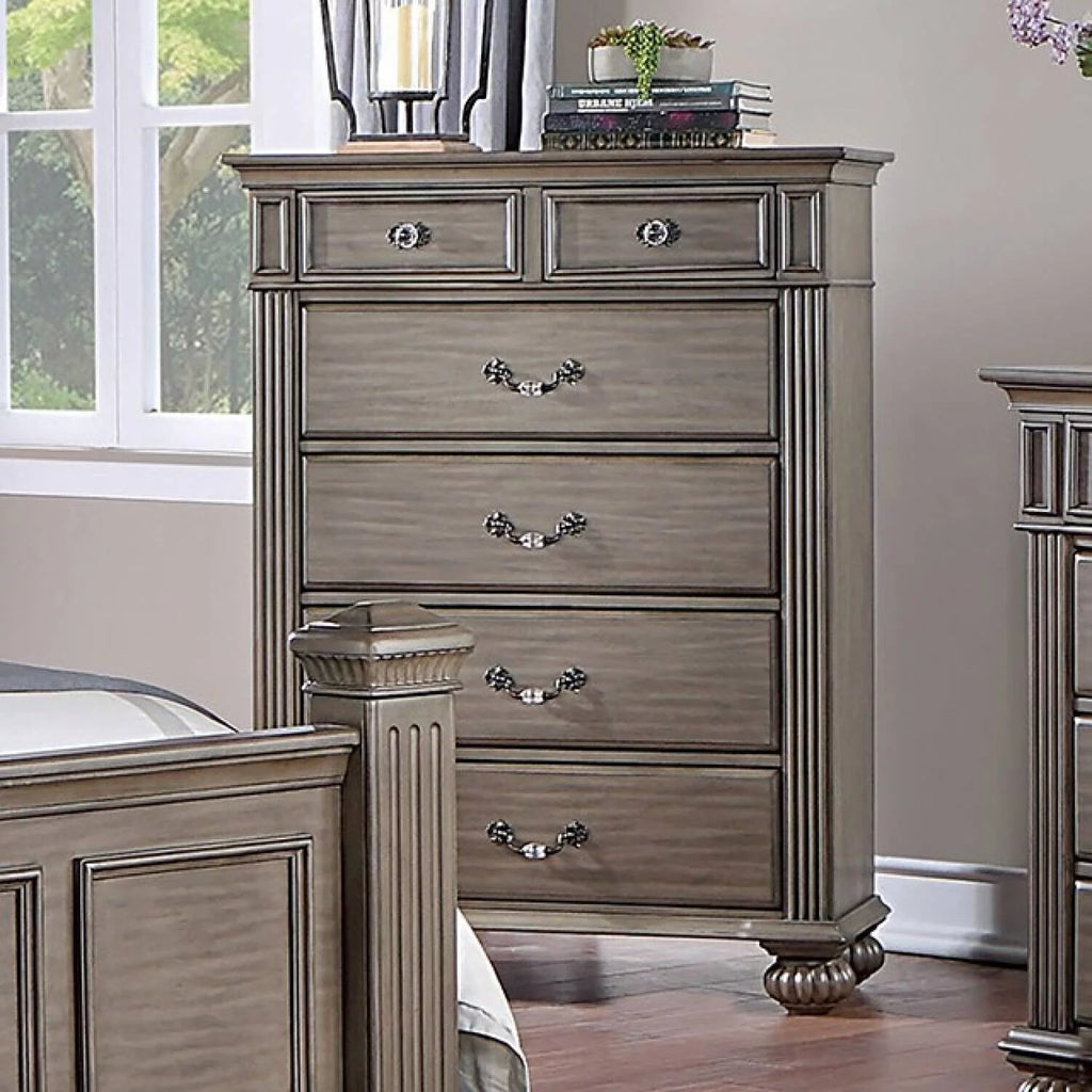6pc Eastern King Size Bedroom Furniture Set Gray Solidwood M51942