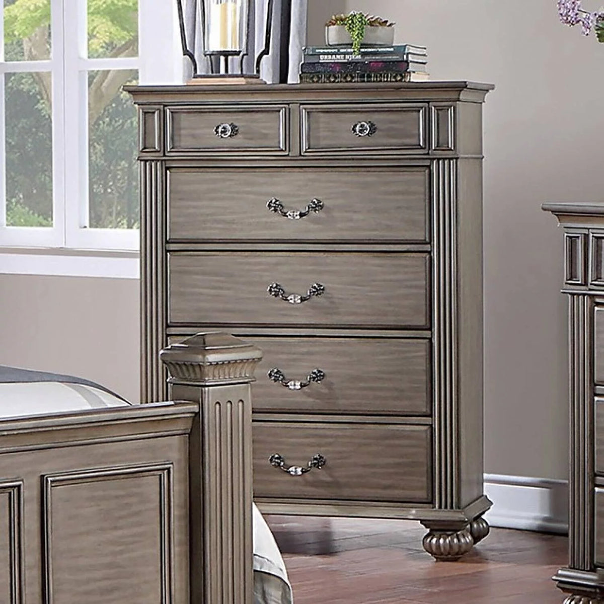 6pc Eastern King Size Bedroom Furniture Set Gray Solidwood M51942