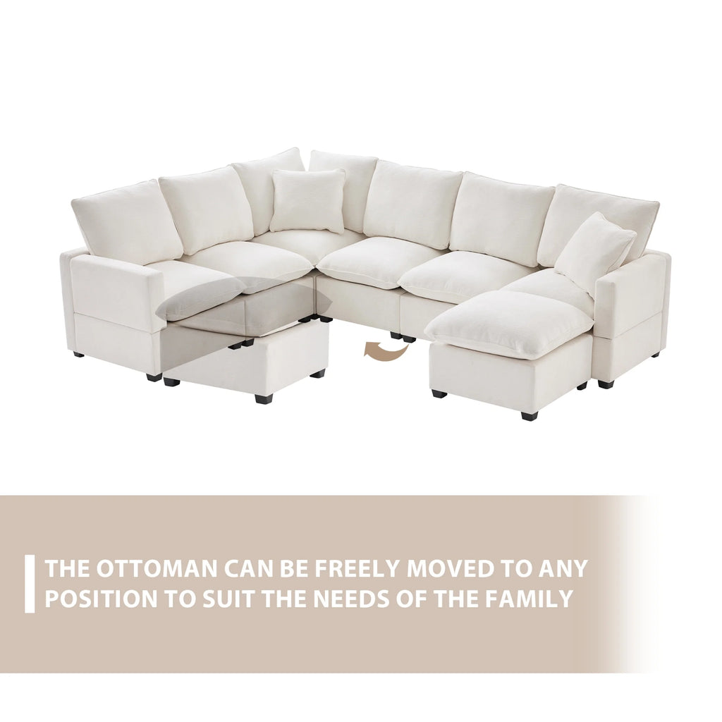 110*84" 7 Seat Chenille Modular Sectional Sofa with 2 Pillows O53835
