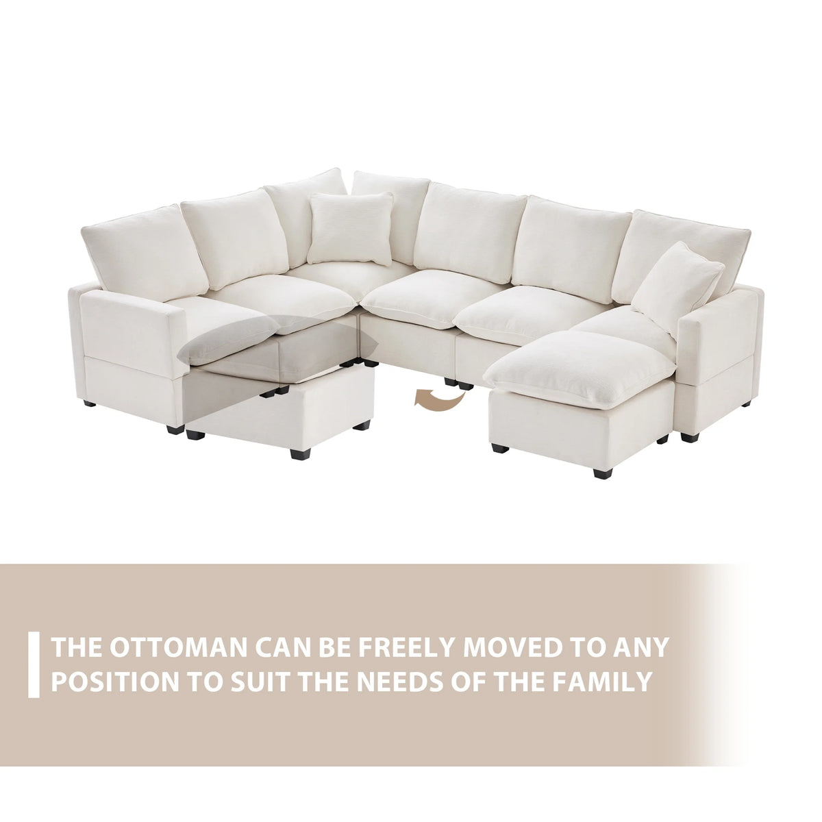 110*84" 7 Seat Chenille Modular Sectional Sofa with 2 Pillows O53835