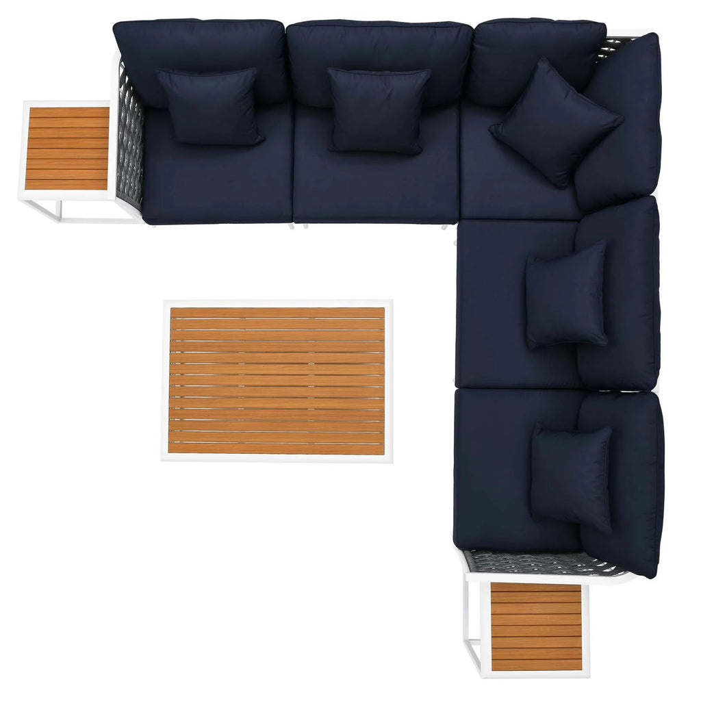 White Navy 8 Piece Outdoor Aluminum Sectional Sofa Set R205779
