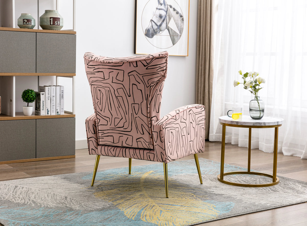 Velvet Wing Back Accent Chair with Metal Gold Legs M9158