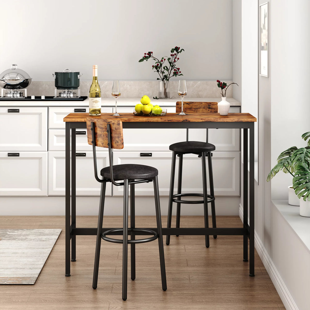 Rustic Brown 3 Pieces Bar Table Set with 2 Stools G16704