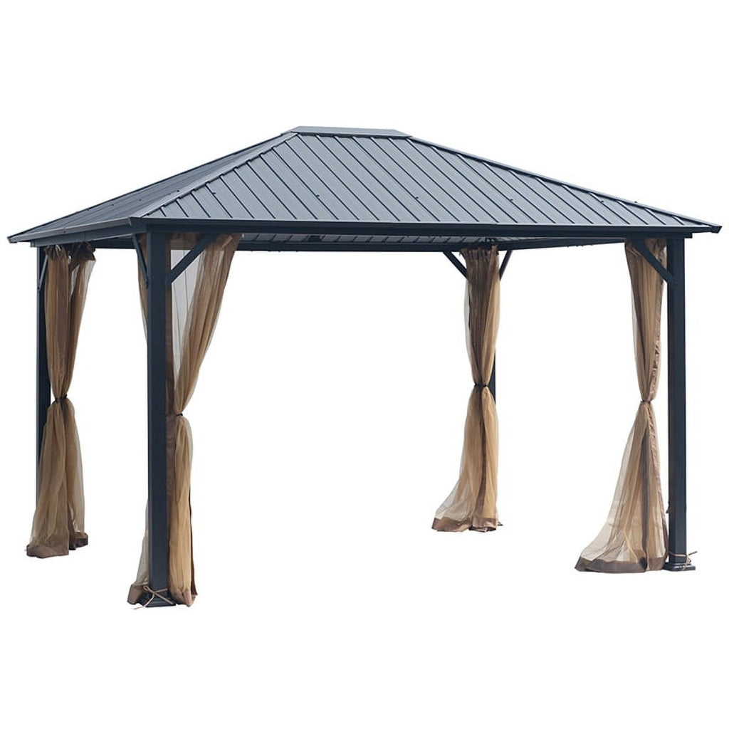10x12 Hardtop Metal Canopy Gazebo with Netting Y436
