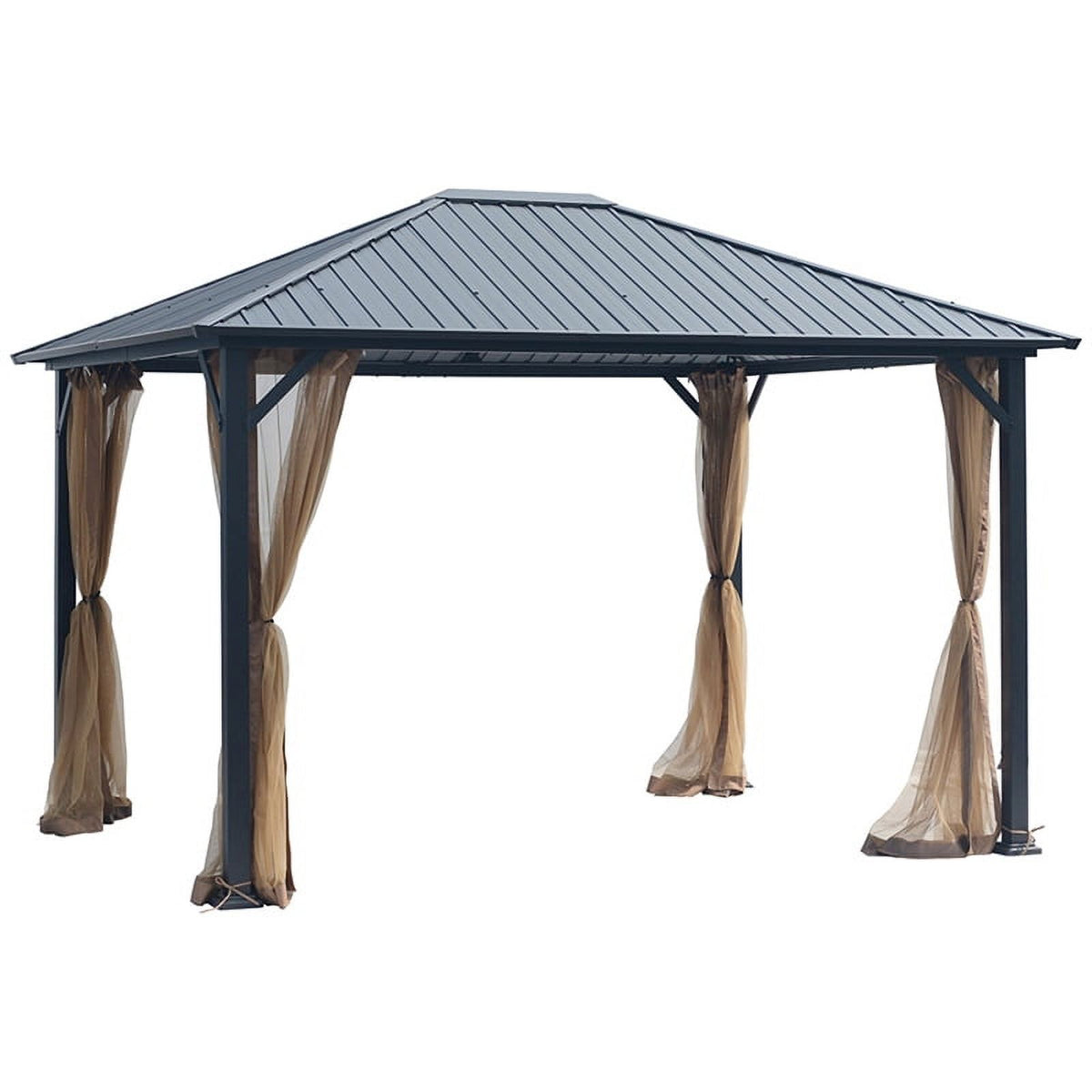 10x12 Hardtop Metal Canopy Gazebo with Netting Y436