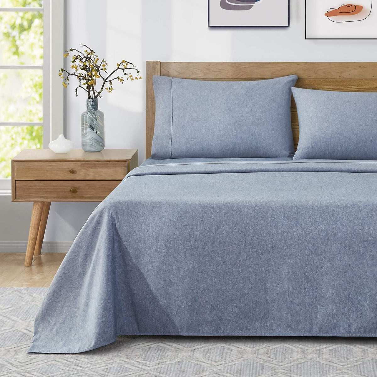 4 Piece California King Cooling Bed Sheet Set, Light Grey Q395115