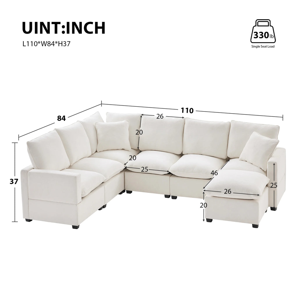 110*84" 7 Seat Chenille Modular Sectional Sofa with 2 Pillows O53835