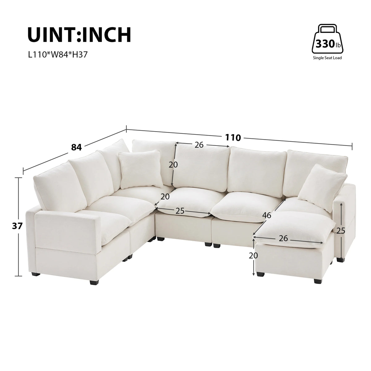 110*84" 7 Seat Chenille Modular Sectional Sofa with 2 Pillows O53835